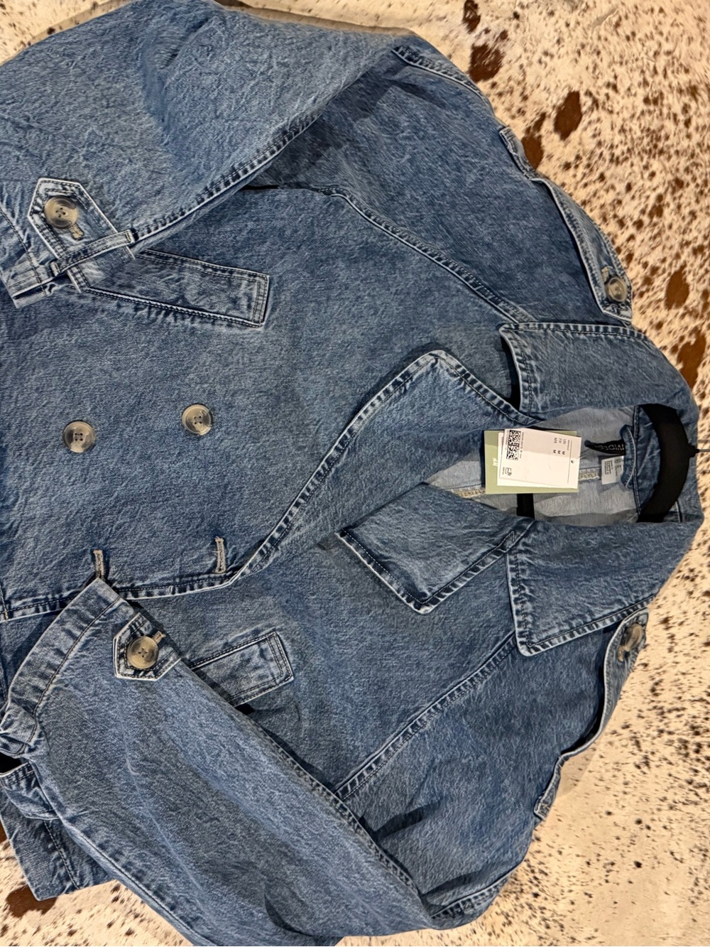 NWT Cropped Denim Trench Jacket Coat M - Picture 2 of 4
